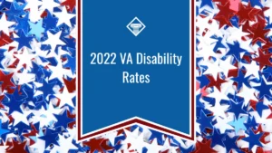 Red, white, and blue star confetti under the caption: 2022 VA disability rates