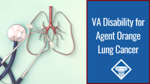 Picture of a stethoscope and fake lungs. Article title to the right: VA Disability Agent Orange Lung Cancer