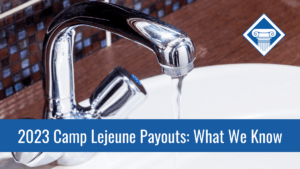A tap running water. Over the image is the article title: 2023 Camp Lejeune payouts: What we know