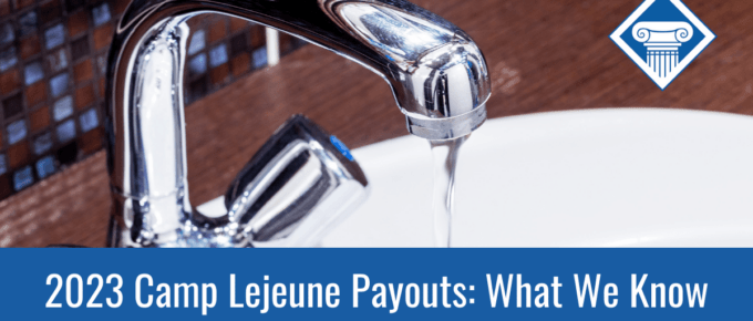 A tap running water. Over the image is the article title: 2023 Camp Lejeune payouts: What we know