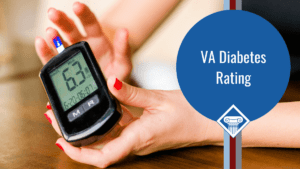 Woman holds a glucose meter. Article title to the right: VA Diabetes Rating