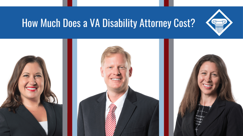 Photos of Woods & Woods attorneys with text "How Much Does a VA Disability Attorney Cost?"