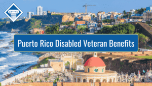 Photo overlooking the San Juan, Puerto Rico oceanside. Article title is in the center: "Puerto Rico Disabled Veteran Benefits"
