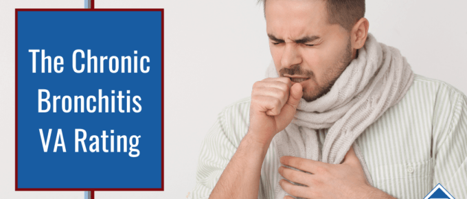 A man in a turtle neck sweater holds his clenched fist up to his mouth as he coughs. Article title to the left: The Chronic Bronchitis VA Rating