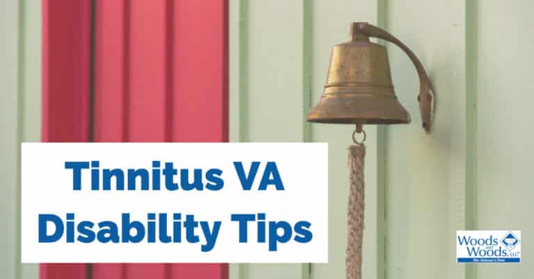 A ringing bell outside a house with a rope attached, like a doorbell. Our title is down to the left: Tinnitus VA disability Tips