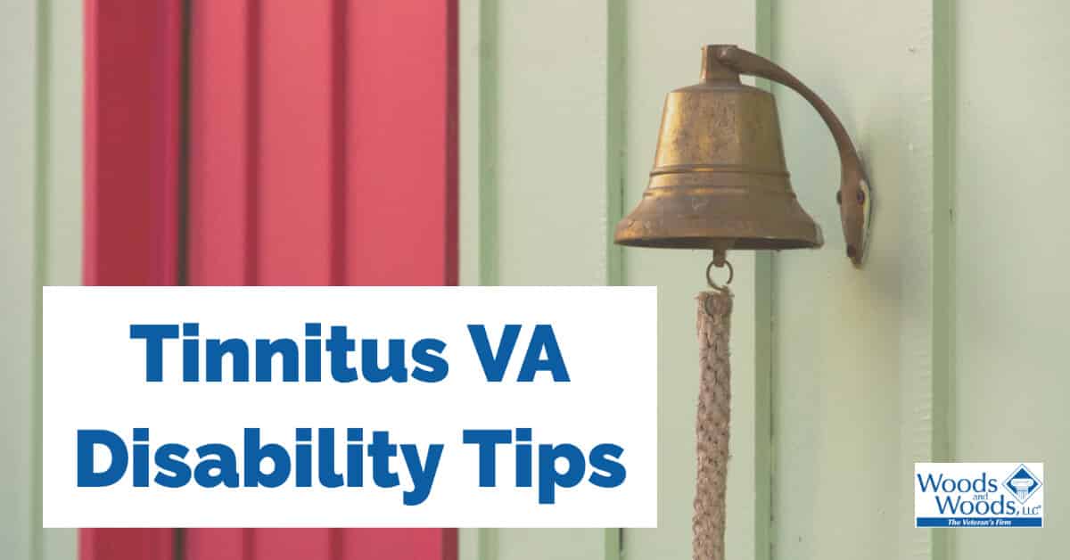 A ringing bell outside a house with a rope attached, like a doorbell. Our title is down to the left: Tinnitus VA disability Tips