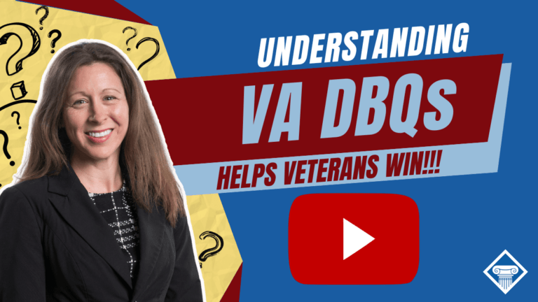 Picture with a lawyer on the left side, article title to the right: Understanding VA DBQs helps veterans win!!! Red Youtube play button under titile.