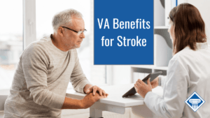 A doctor and patient looking at a computer screen. Article title: VA Benefits for Stroke" is at the top.