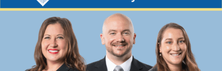 A blue background with VA attorneys Lori Underwoods, Zack Evans, and Cecilia Ton over it. Above their heads is a blue banner reading the article title: VA DIC lawyers