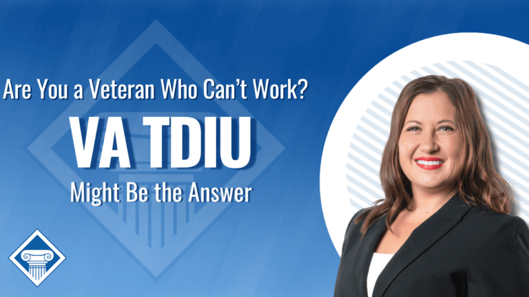 The image shows a photo of a lawyer in the righthand corner with the article title to the left: Are You a Veteran Who Can't Work? VA TDIU Might Be the Answer.