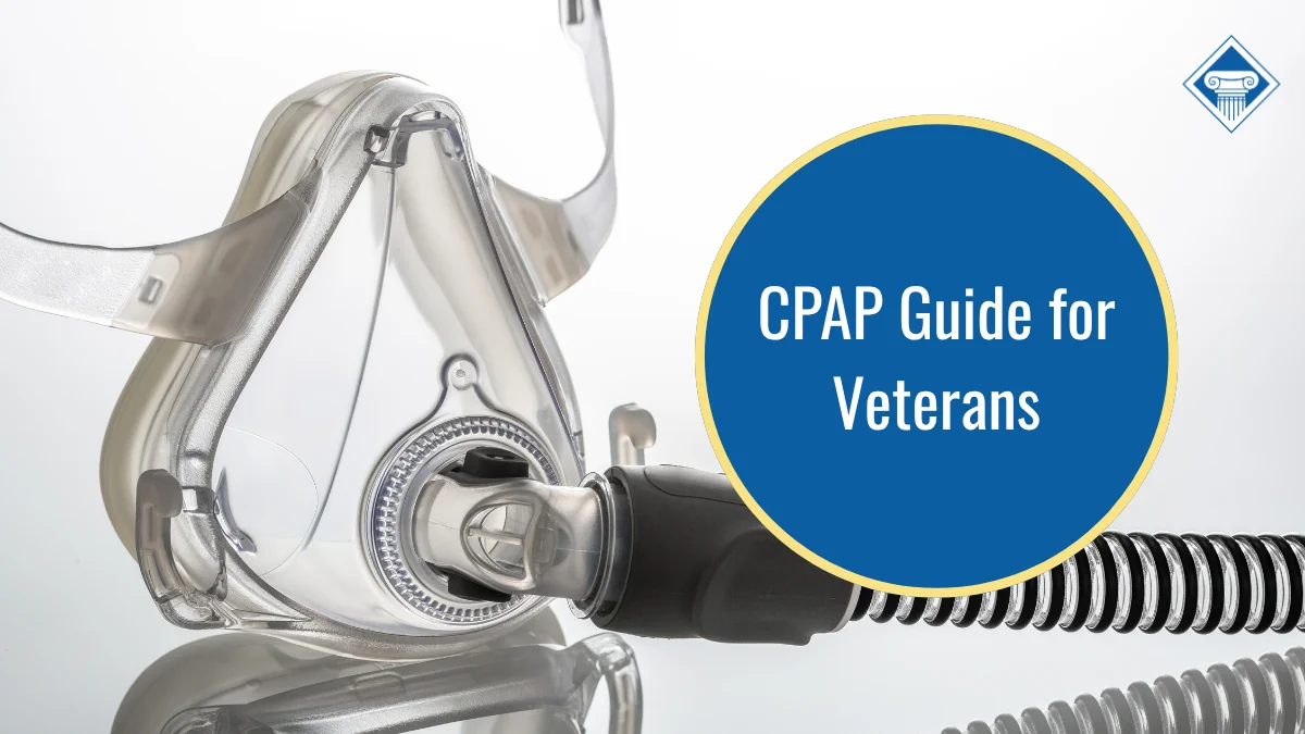 A CPAP mask is shown next to the caption: CPAP Guide for Veterans.