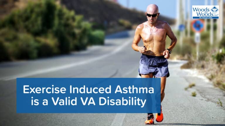 Picture of a bald man in his 60s with his shirt off jogging down an empty scenic highway. Our title is to the left: Exercise Induced Asthma is a Valid VA Disability