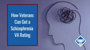 Outline of a person's head with article title on the left: "How veterans can get schizophrenia VA rating"