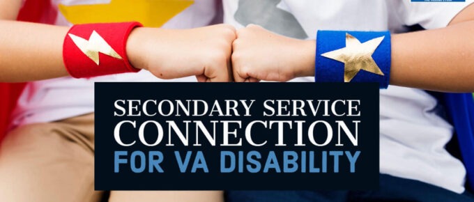 Picture of 2 kids dressed up like super heroes bumping their fists together in victory. Our title is in the front: Secondary Service Connection for VA Disability